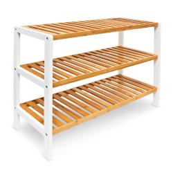 &Eacute;tag&egrave;re &agrave; chaussures pratique 3 niveaux 90 x 30 x 90 cm design scandinave finition laqu&eacute;e en bambou