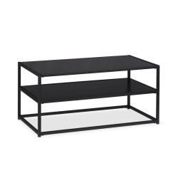 Table basse rectangulaire &eacute;l&eacute;gante avec double niveau 120 x 60 x 40 cm en m&eacute;tal noir 13_0005655