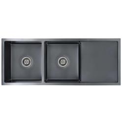 &Eacute;vier de cuisine fait main avec cr&eacute;pine 111,5 x 44 cm acier inoxydable avec finition bross&eacute;e noir 0