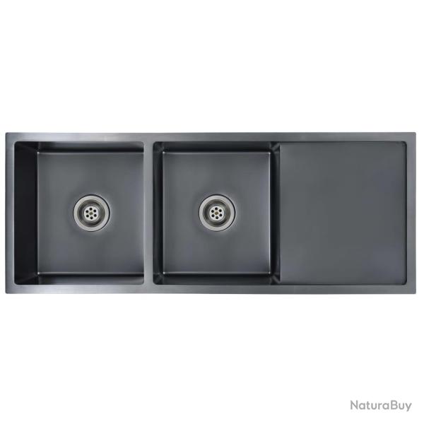 �vier de cuisine fait main avec cr�pine 111,5 x 44 cm acier inoxydable avec finition bross�e noir 0