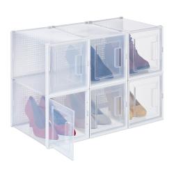 Lot de 6 bo&icirc;tes de rangement empilables pour talons hauts 32 x 23 x 15 cm en plastique transparent
