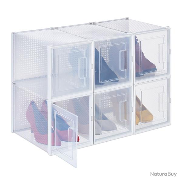 Lot de 6 bo�tes de rangement empilables pour talons hauts 32 x 23 x 15 cm en plastique transparent