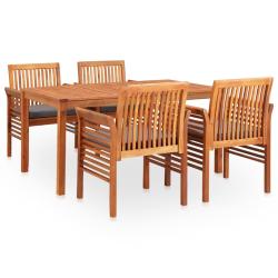 Mobilier &agrave; d&icirc;ner d'ext&eacute;rieur 5 pi&egrave;ces et coussins acacia solide 02_0014658