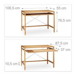 Bureau informatique moderne avec rangement pratique 120 x 60 x 75 cm en bambou naturel 13_0003334