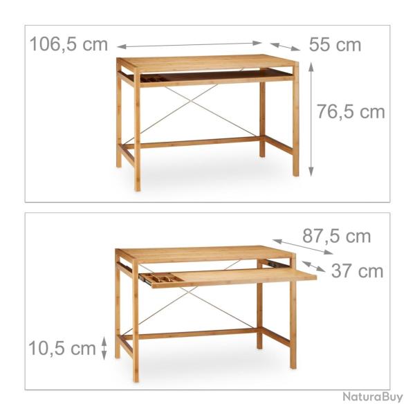 Bureau informatique moderne avec rangement pratique 120 x 60 x 75 cm en bambou naturel 13_0003334