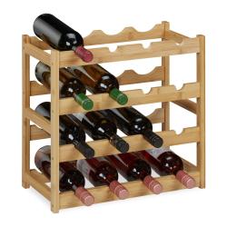 Casier &agrave; vin pour 16 bouteilles rangement &eacute;l&eacute;gant 4 niveaux style contemporain en bambou naturel 13