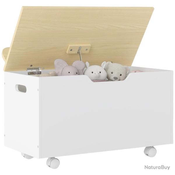 Coffre � jouets enfant sur roulettes 59 x 30 x 53 cm grande capacit� charni�re de s�curit� style sc