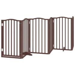 Barri&egrave;re de s&eacute;curit&eacute; pour chien animaux de compagnies avec porte 6 panneaux bois de peuplier marron