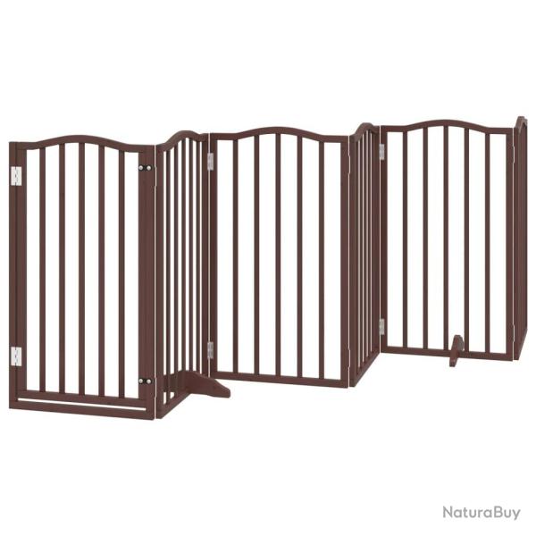 Barri�re de s�curit� pour chien animaux de compagnies avec porte 6 panneaux bois de peuplier marron