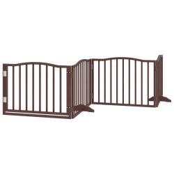 Barri&egrave;re de s&eacute;curit&eacute; pour chien animaux de compagnies avec porte 4 panneaux bois de peuplier marron
