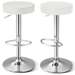 Lot de 2 tabourets de bar sans dossier 39 x 39 x 63,5-84 cm si&egrave;ge rembourr&eacute; pivotant blanc en cuir
