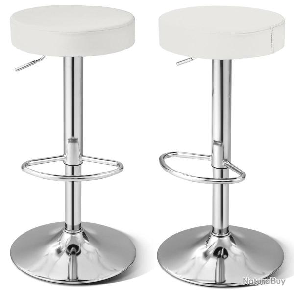 Lot de 2 tabourets de bar sans dossier 39 x 39 x 63,5-84 cm si�ge rembourr� pivotant blanc en cuir