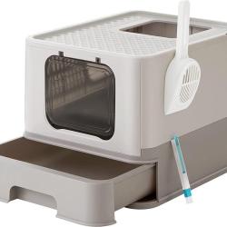 Bac &agrave; liti&egrave;re ferm&eacute; pour chat jusqu'&agrave; 15 kg avec pelle anti-fuite 42,5 x 54,3 x 37,8 cm en plastiqu