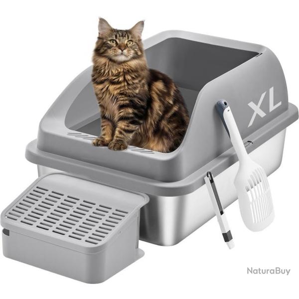 Bac � liti�re pour chat design moderne ouvert 62 x 42 x 30 cm facile � nettoyer en acier inoxydable