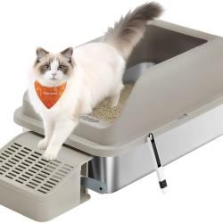 Bac &agrave; liti&egrave;re pour chat ouvert design pratique 61 x 41 x 30,2 cm capacit&eacute; 28 L en acier inoxydable