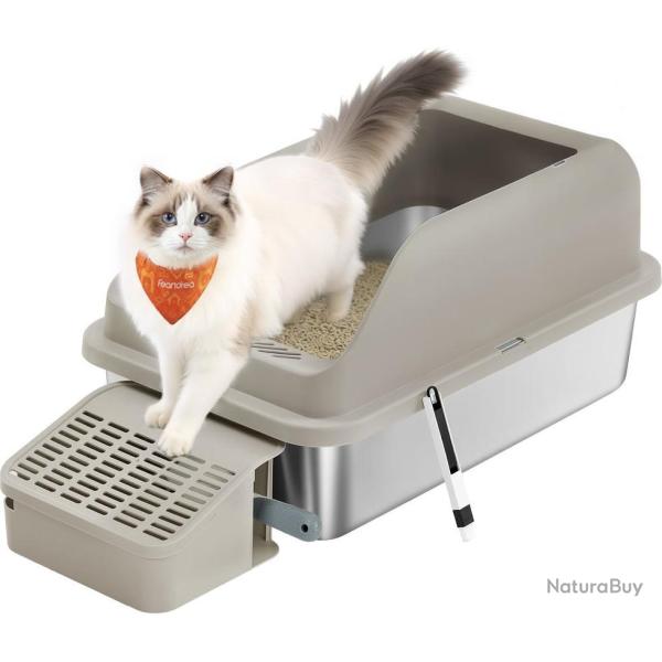Bac � liti�re pour chat ouvert design pratique 61 x 41 x 30,2 cm capacit� 28 L en acier inoxydable