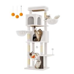 Arbre &agrave; chat tour &agrave; chat de 175 cm de haut abri &agrave; chat multi-niveaux avec 2 niches 2 paniers 5 grif