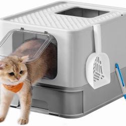 Bac &agrave; liti&egrave;re pour chat jusqu'&agrave; 15 kg pelle gris clair fonc&eacute; 12_0007860