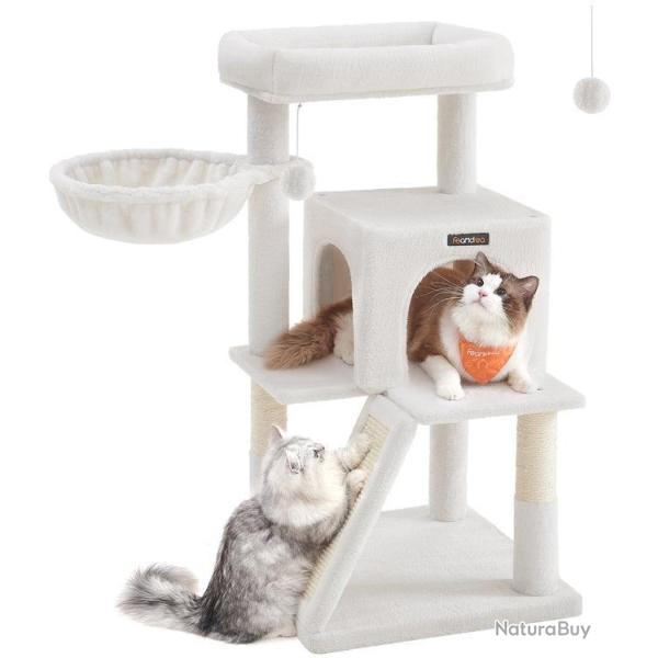 Arbre � chat avec planche � gratter 48 x 48 x 96 cm design moderne confort et jeu en agglom�r� blan