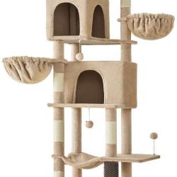Arbre &agrave; chat multi-niveaux 55 x 43 x 174 cm avec 2 niches 5 griffoirs confort peluche en agglom&eacute;r&eacute;
