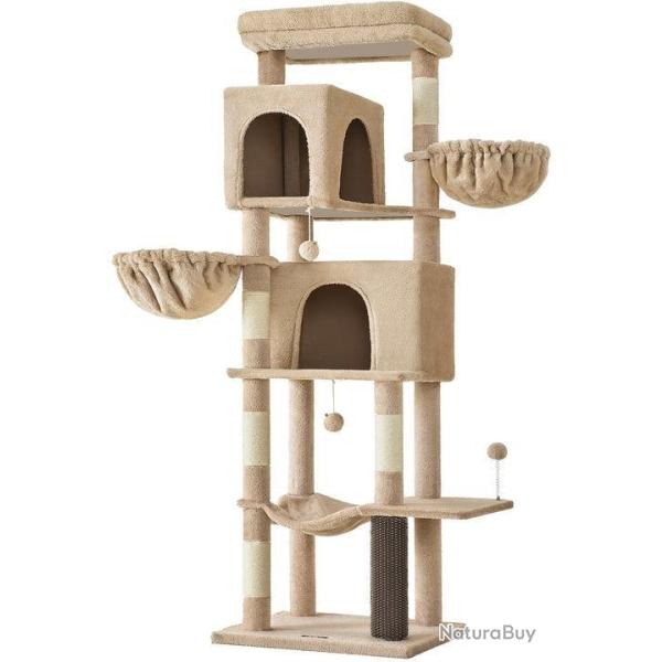 Arbre � chat multi-niveaux 55 x 43 x 174 cm avec 2 niches 5 griffoirs confort peluche en agglom�r�