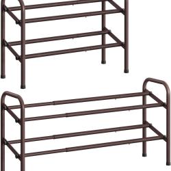 &Eacute;tag&egrave;re &agrave; chaussures ajustable 23 x 58 x 42 cm pratique pour entr&eacute;e rangement moderne en acier bron