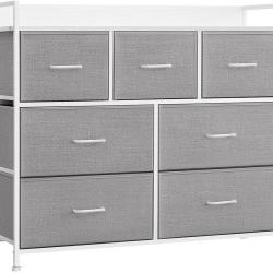 Commode de rangement style industriel avec 7 tiroirs pratique 28,5 x 98 x 85 cm en agglom&eacute;r&eacute; gris 1