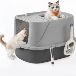 Bac &agrave; liti&egrave;re pour chat taille XXL avec couvercle basculant 57 x 43,6 x 38,2 cm usage facile en pla