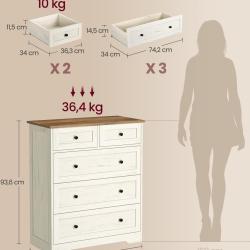 Commode de rangement &agrave; tiroirs style cottage 40 x 80 x 93,6 cm ambiance cosy en agglom&eacute;r&eacute; blanc rus