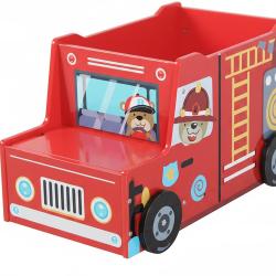 Coffre &agrave; jouets camion de pompiers pratique rangement 34 x 60 x 32 cm en MDF rouge 13_0018801