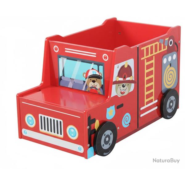 Coffre � jouets camion de pompiers pratique rangement 34 x 60 x 32 cm en MDF rouge 13_0018801