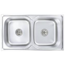 &Eacute;vier de cuisine double avec cr&eacute;pine et pi&egrave;ge 84 x 48 cm acier inoxydable 02_0002359