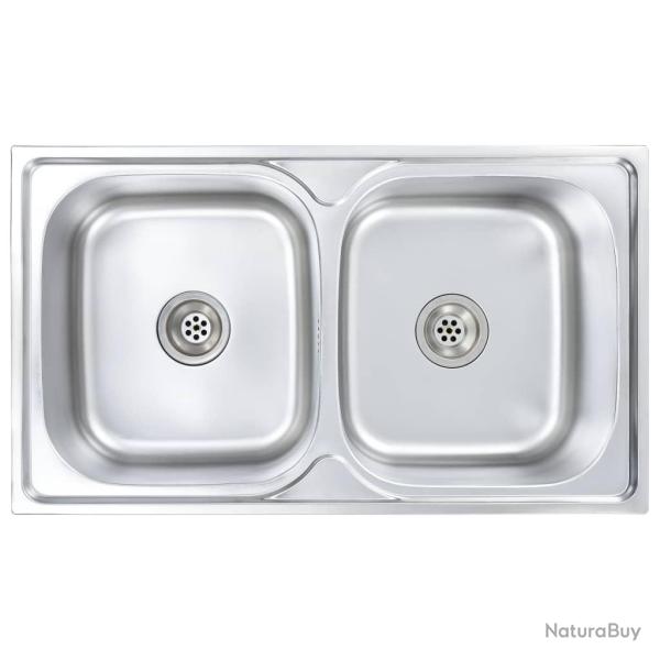 �vier de cuisine double avec cr�pine et pi�ge 84 x 48 cm acier inoxydable 02_0002359