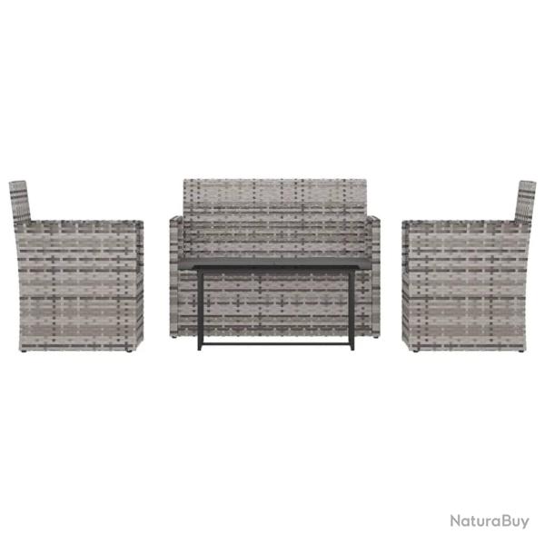 Mobilier d'ext�rieur 4 pi�ces avec coussins r�sine tress�e gris 02_0014527