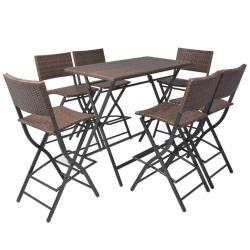 Mobilier &agrave; d&icirc;ner pliable 7 pi&egrave;ces acier r&eacute;sine tress&eacute;e marron 02_0014940