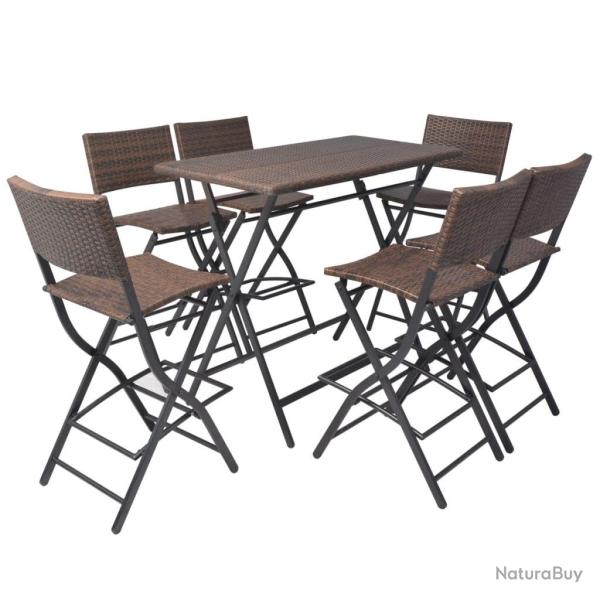 Mobilier � d�ner pliable 7 pi�ces acier r�sine tress�e marron 02_0014940
