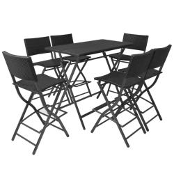 Mobilier &agrave; d&icirc;ner pliable jardin 7 pi&egrave;ces acier r&eacute;sine tress&eacute;e noir 02_0014943