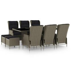 Mobilier &agrave; d&icirc;ner jardin 9 pi&egrave;ces et coussins r&eacute;sine tress&eacute;e marron 02_0014937