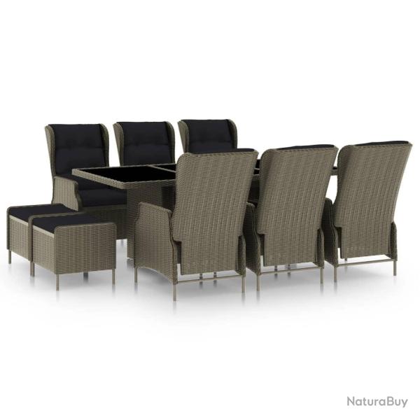 Mobilier � d�ner jardin 9 pi�ces et coussins r�sine tress�e marron 02_0014937