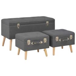 Tabourets de rangement 3 pi&egrave;ces tissu gris fonc&eacute; 02_0021224