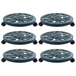 Lot de 6 chariots &agrave; plantes avec roulettes pivotantes 38 x 7,5 cm en plastique vert 02_0045945