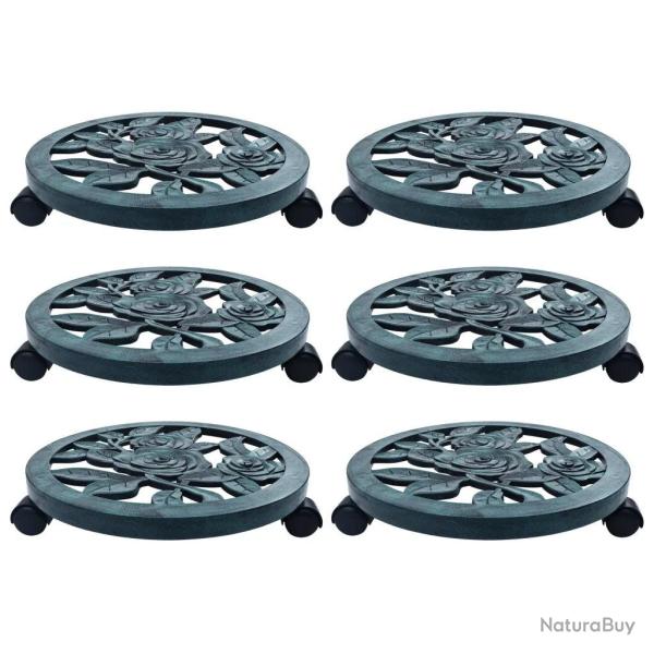 Lot de 6 chariots � plantes avec roulettes pivotantes 38 x 7,5 cm en plastique vert 02_0045945