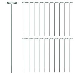 Lot de 20 piquets pour plantes supports jardin 40 x 6 cm en acier vert fonc&eacute; 02_0046618
