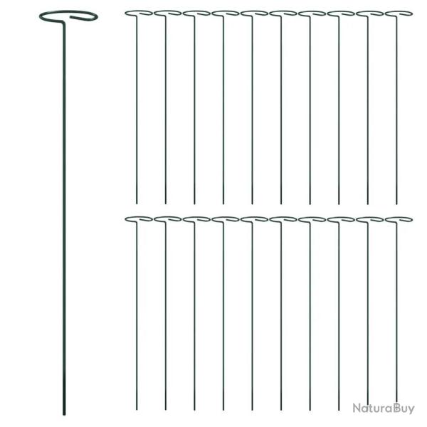 Lot de 20 piquets pour plantes supports jardin 40 x 6 cm en acier vert fonc� 02_0046618
