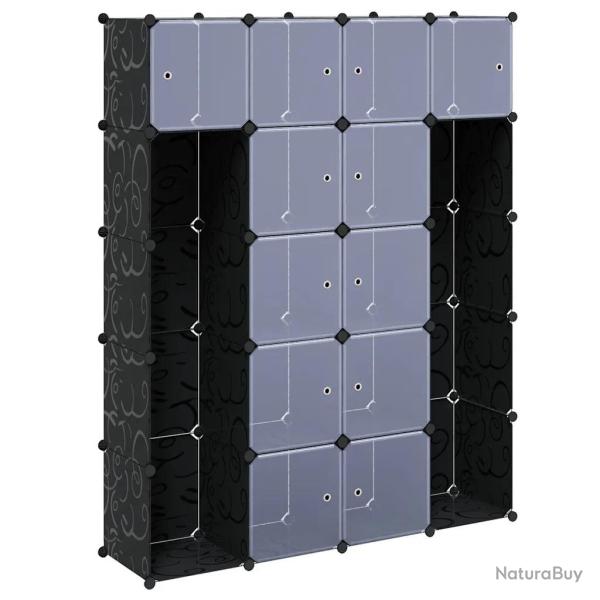 Armoire modulaire 14 compartiments rangement enfant salon 37 x 146 x 180 cm en plastique noir 02_00