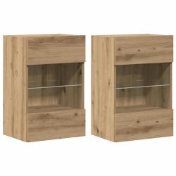 Lot de 2 meubles muraux design contemporain avec lumi&egrave;re LED espace de rangement 40 x 30 x 60,5 cm