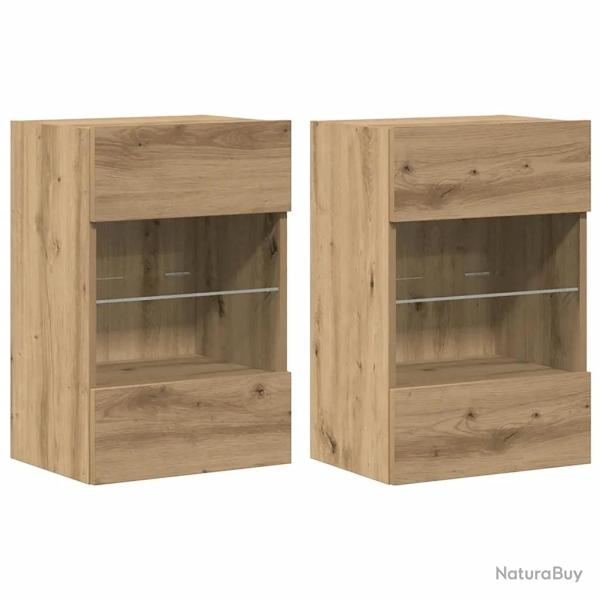 Lot de 2 meubles muraux design contemporain avec lumi�re LED espace de rangement 40 x 30 x 60,5 cm