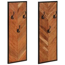 Lot de 2 porte-manteaux muraux design pratique 35 x 1 x 90 cm en bois massif acacia 02_0047571