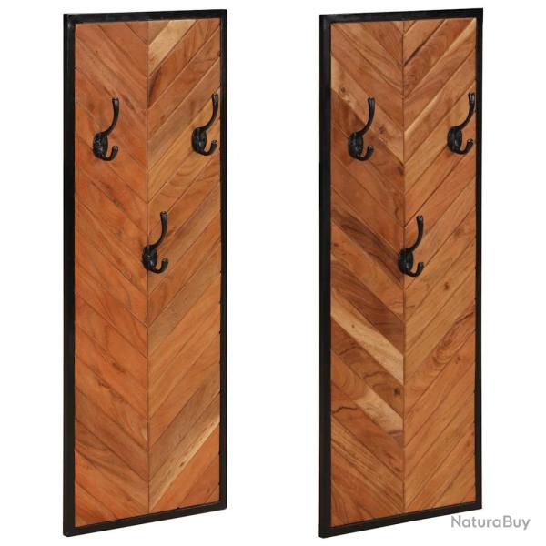 Lot de 2 porte-manteaux muraux design pratique 35 x 1 x 90 cm en bois massif acacia 02_0047571