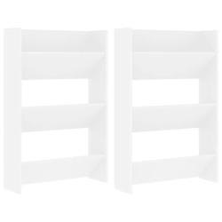 Lot de 2 armoires &agrave; chaussures murales modernes 60 x 18 x 90 cm avec 3 &eacute;tag&egrave;res en agglom&eacute;r&eacute; blanc
